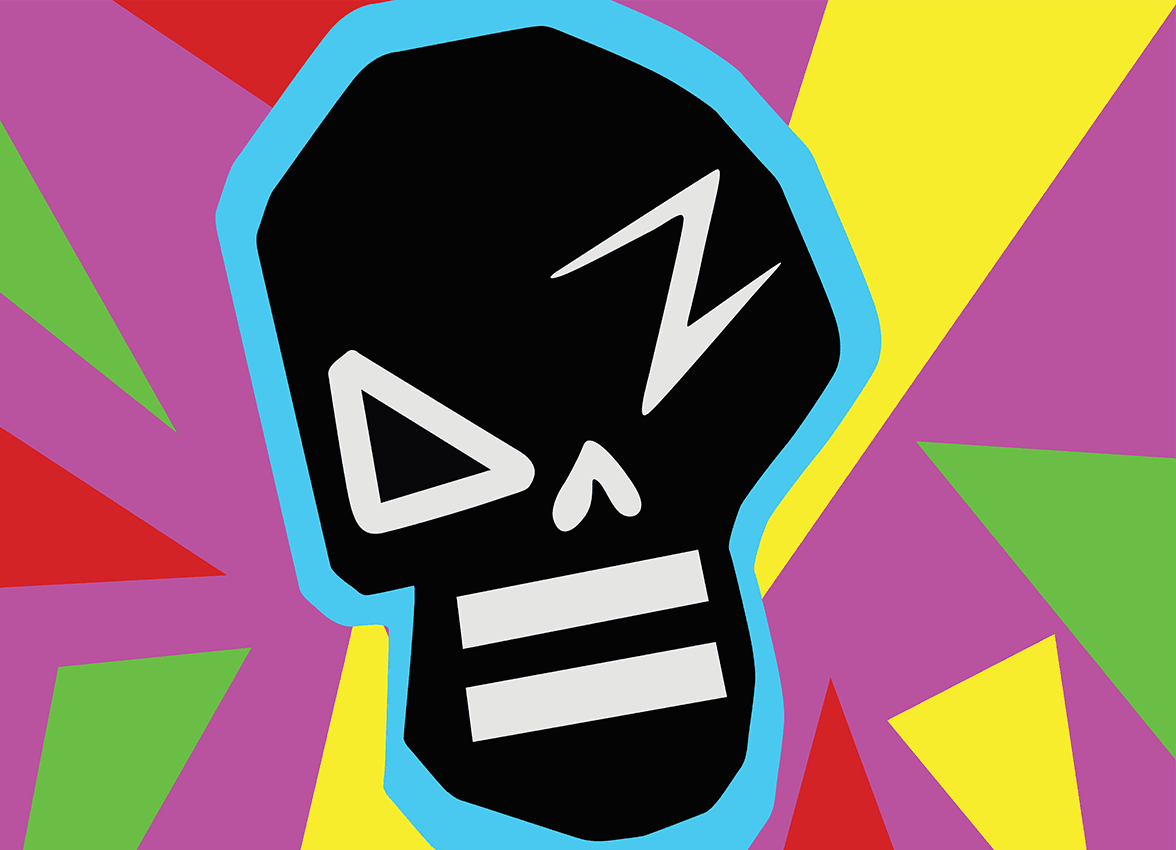 A skull with a lightning bolt on it's forehead.